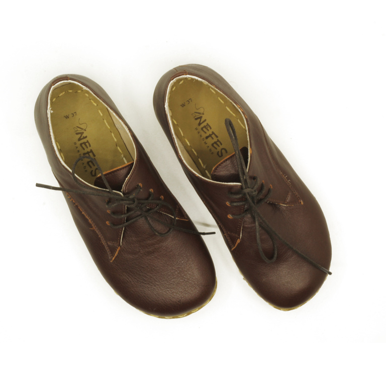 El Yapımı Barefoot Yalınayak Kadın Deri Bağcıklı Model, Fındık Kahve - Görsel 7