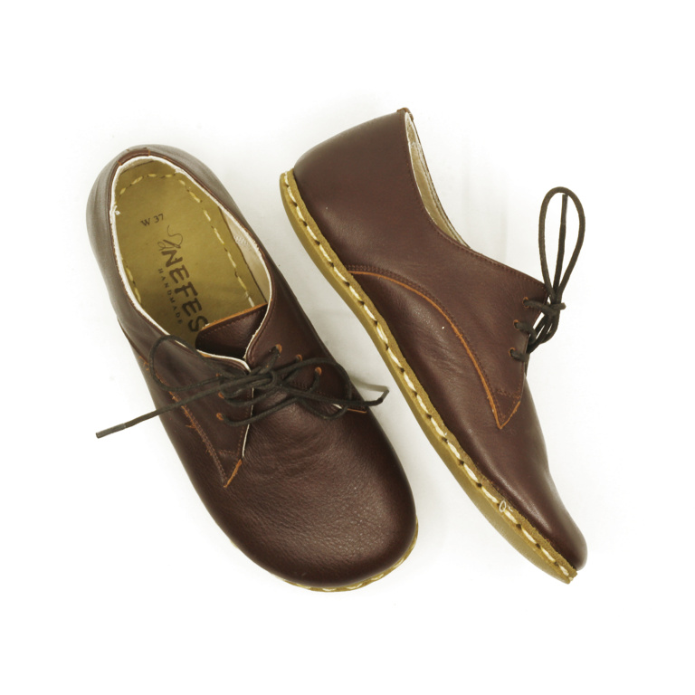 El Yapımı Barefoot Yalınayak Kadın Deri Bağcıklı Model, Fındık Kahve - Görsel 5