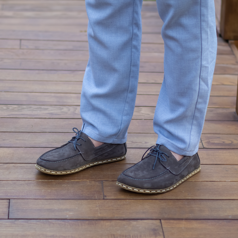 El Yapımı Barefoot Yalınayak Erkek Deri Mellow Model, Gri Nubuk - Görsel 2