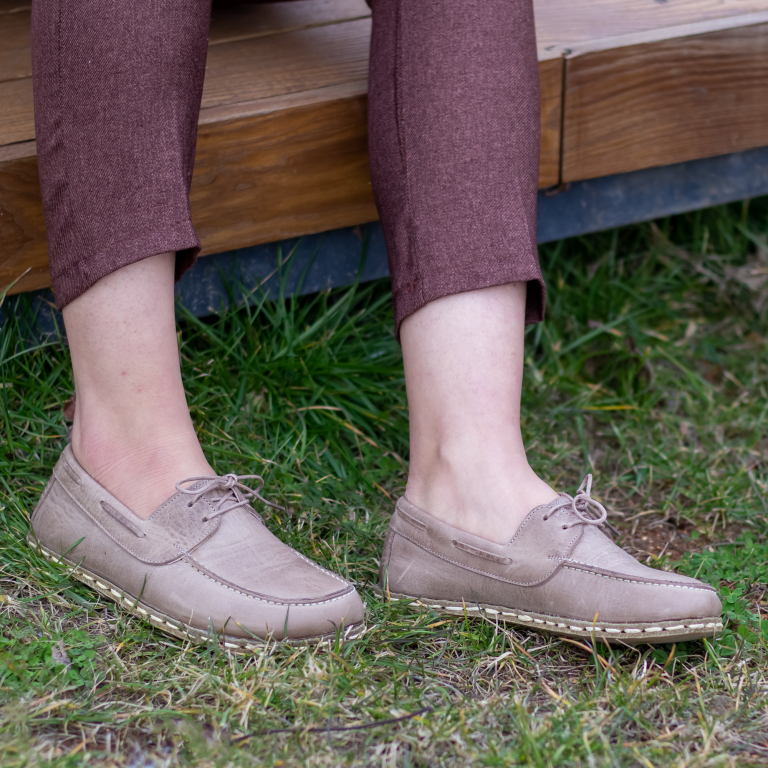 El Yapımı Barefoot Yalınayak Kadın Deri Mellow Model, Bej - Görsel 3