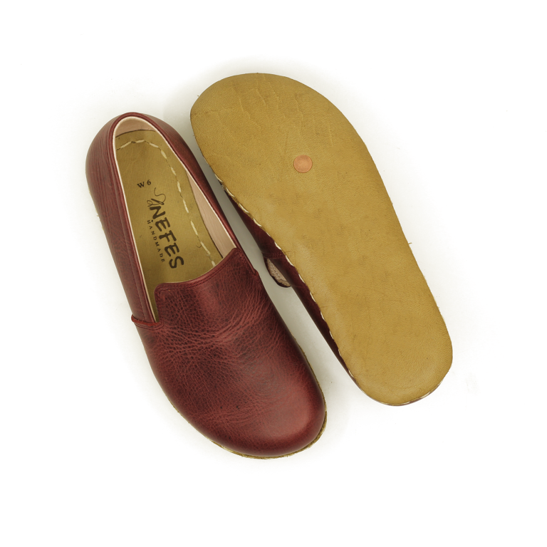 El Yapımı Barefoot Yalınayak Kadın Deri Taylan Model, Crazy Bordo - Görsel 5