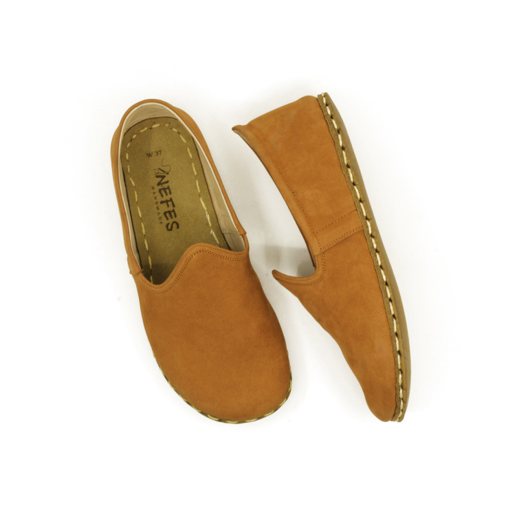 El Yapımı Barefoot Yalınayak Erkek Deri Klasik Model, Hardal Nubuk - Görsel 3