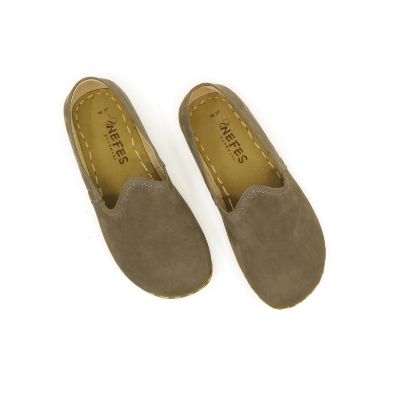 El Yapımı Barefoot Yalınayak Kadın Deri Klasik Model, Gri Nubuk - Görsel 6