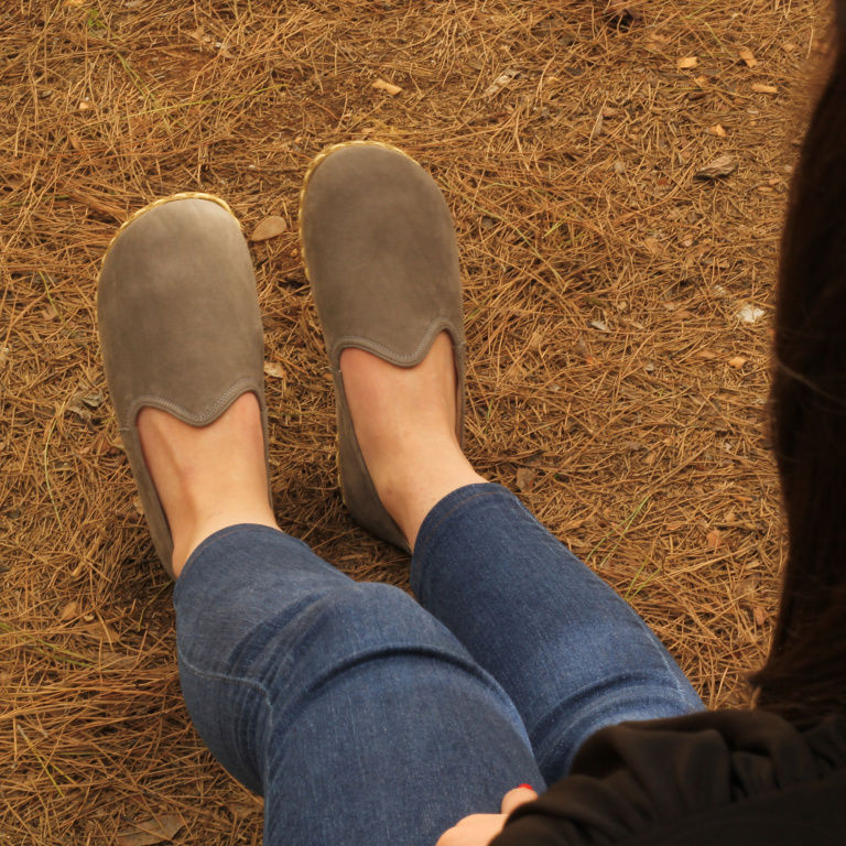 El Yapımı Barefoot Yalınayak Kadın Deri Klasik Model, Gri Nubuk - Görsel 2