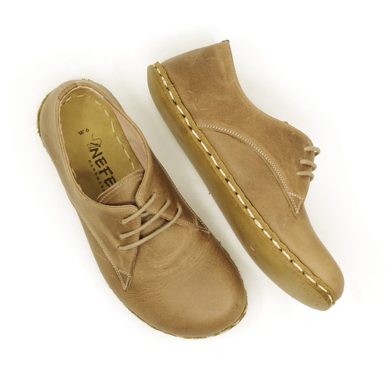 El Yapımı Barefoot Yalınayak Kadın Deri Bağcıklı Model, Bej - Görsel 5