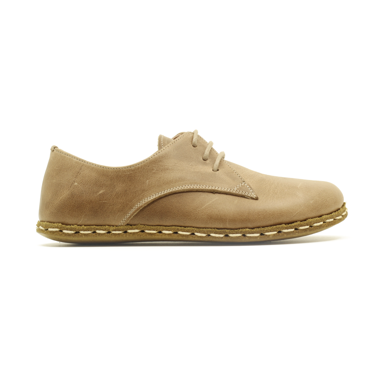 El Yapımı Barefoot Yalınayak Erkek Deri Bağcıklı Model, Bej Rengi - Görsel 5