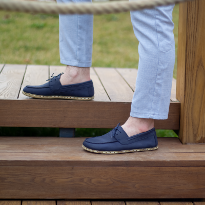 El Yapımı Barefoot Yalınayak Erkek Deri Mellow Model, Lacivert